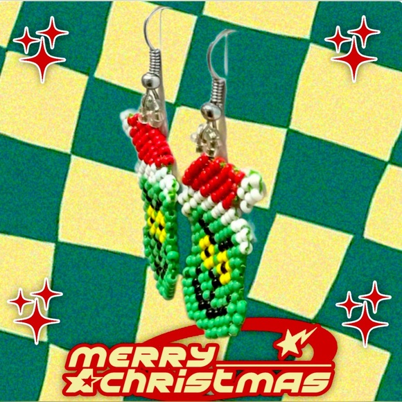 GrandmaMia's Handcrafted Grinchy Earrings - Picture 2 of 3